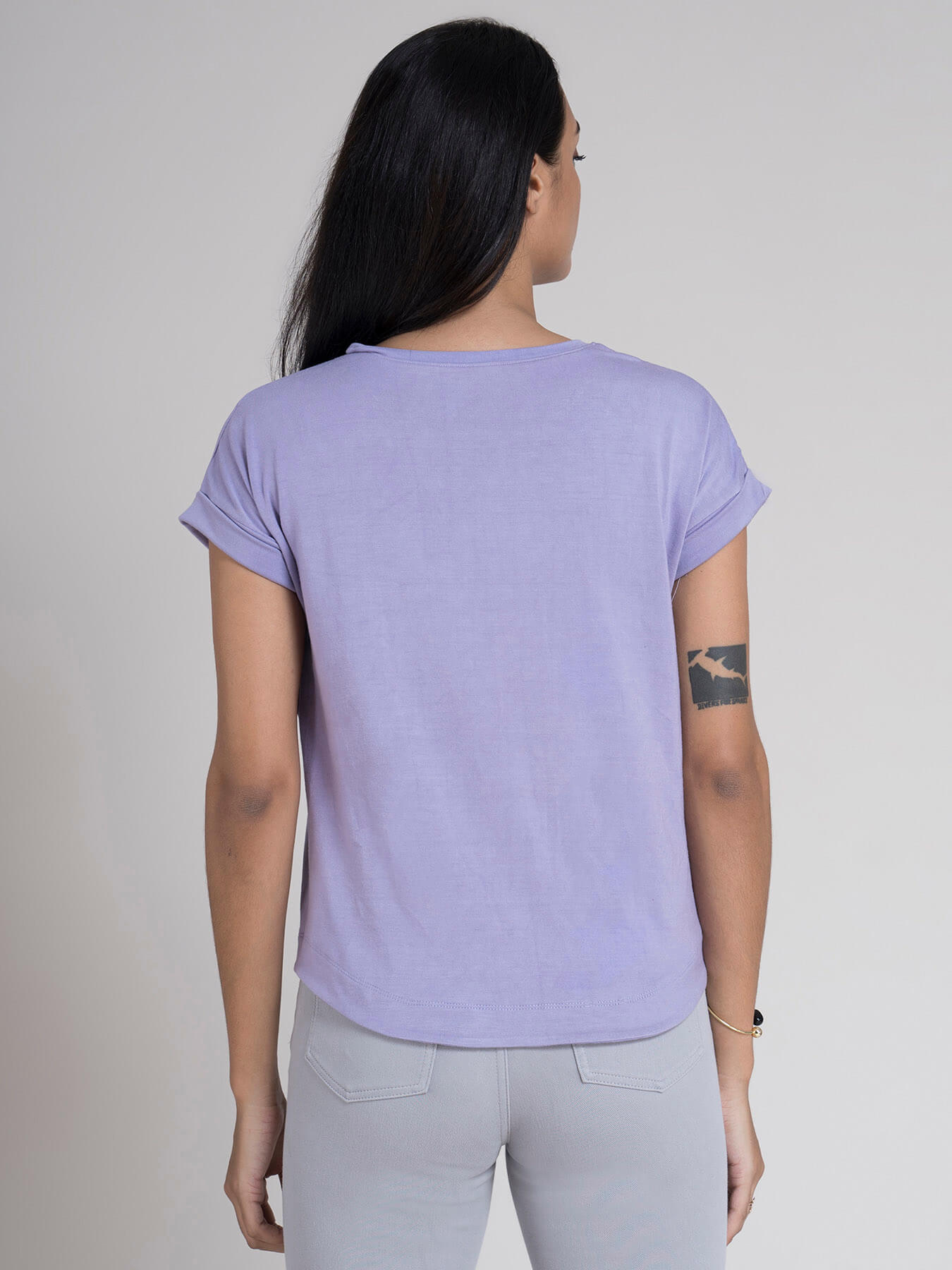 Round Neck Drop Shoulder T-shirt - Lilac