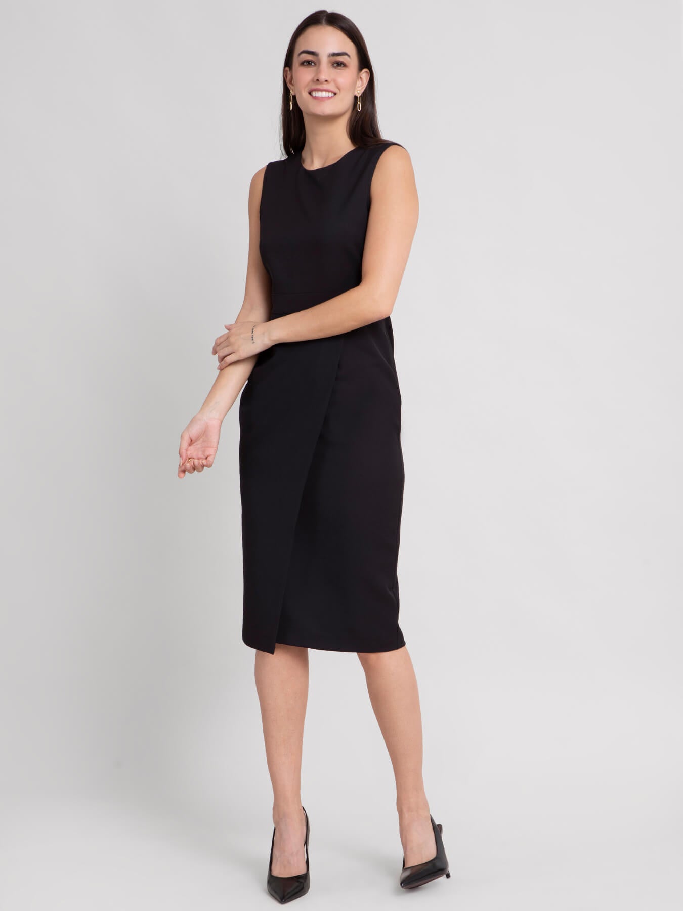 Round Neck Overlap Shift Dress - Black| Formal Dresses