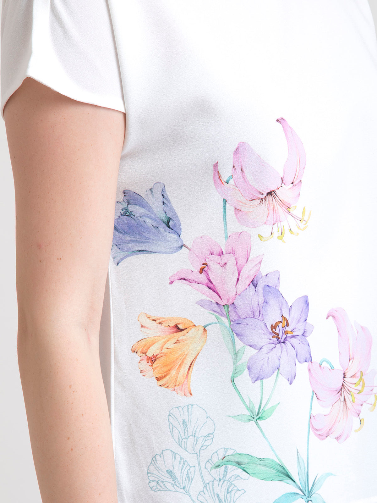 Round Neck Watercolour Floral Top - White| Formal Tops