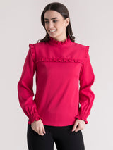 Ruffled High Neck Top - Fuchsia