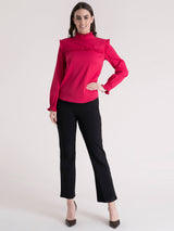 Ruffled High Neck Top - Fuchsia