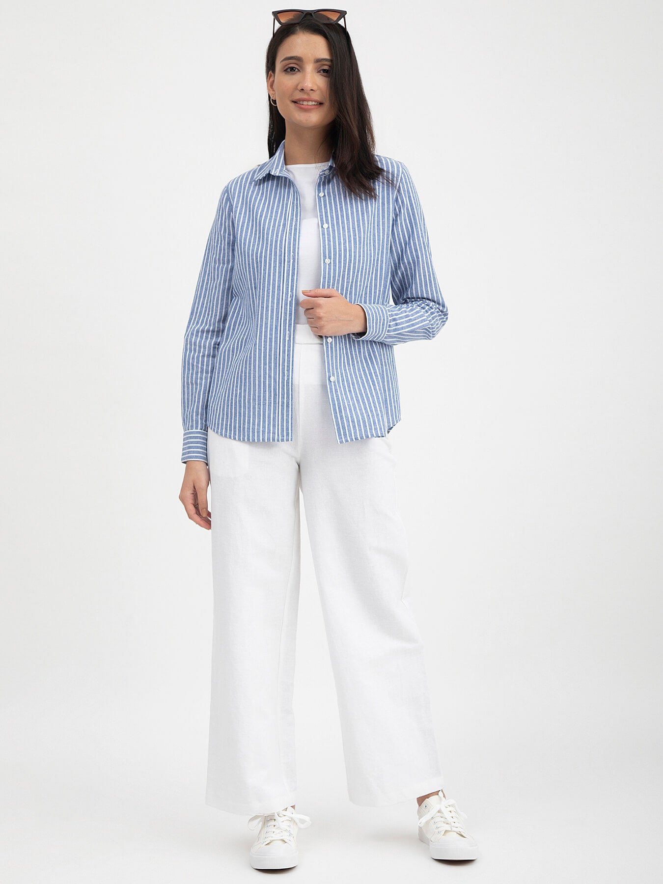 Cotton Linen Stripes Shirt - Blue