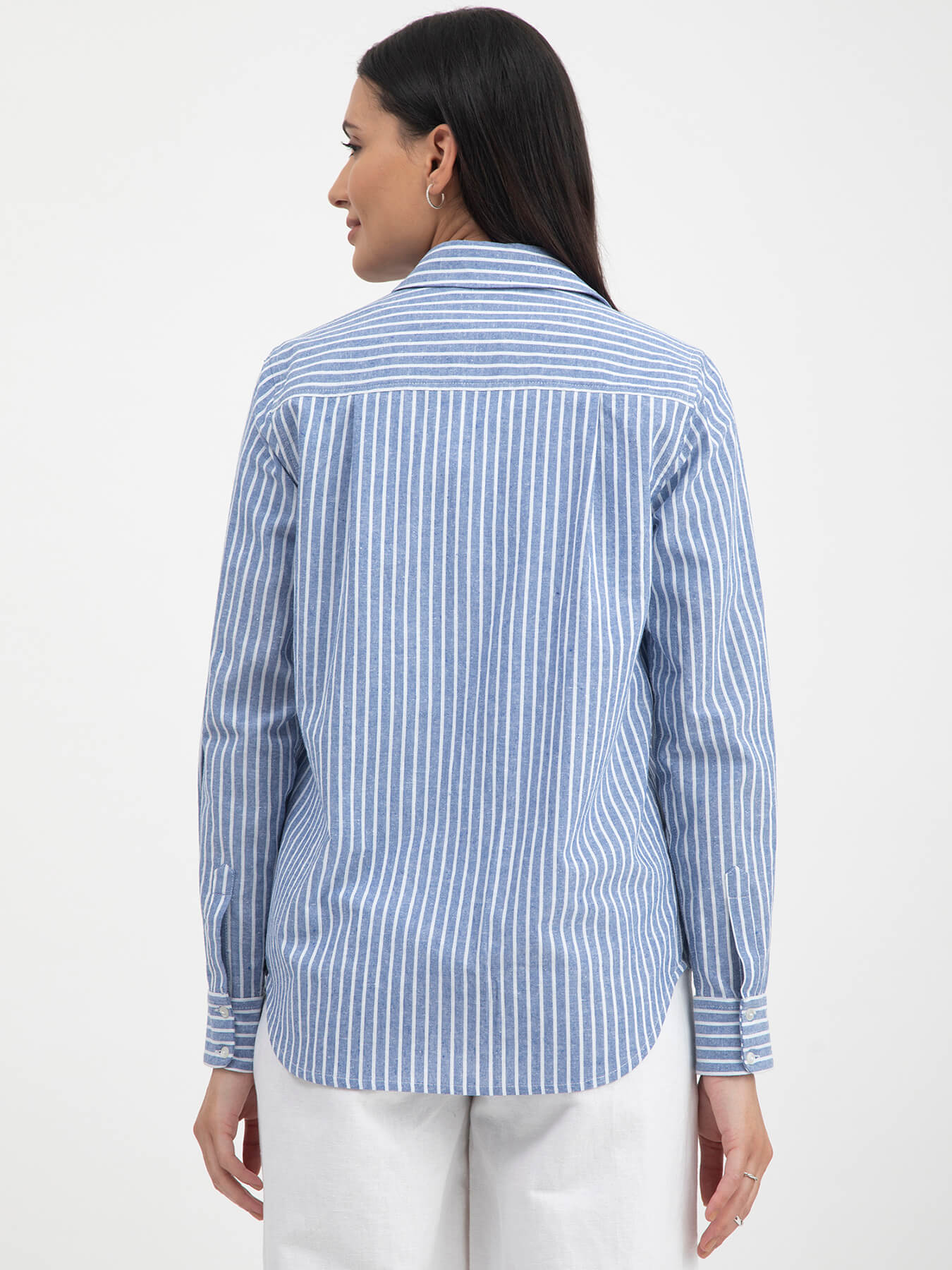 Cotton Linen Stripes Shirt - Blue