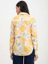 Floral Print Collared Shirt - White And Yellow