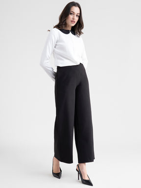 Colour Block Peter Pan Collared Shirt - Black And White