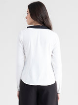 Colour Block Peter Pan Collared Shirt - Black And White