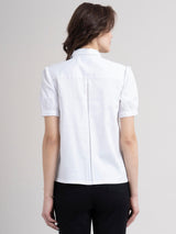 Cotton Tie Up Neck Shirt - White