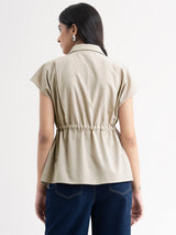 Linen Drawstring Shirt - Beige