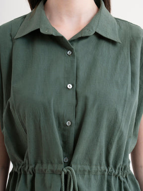 Linen Drawstring Shirt - Olive