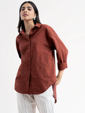 Linen Boyfriend Shirt - Brown| Formal Shirts