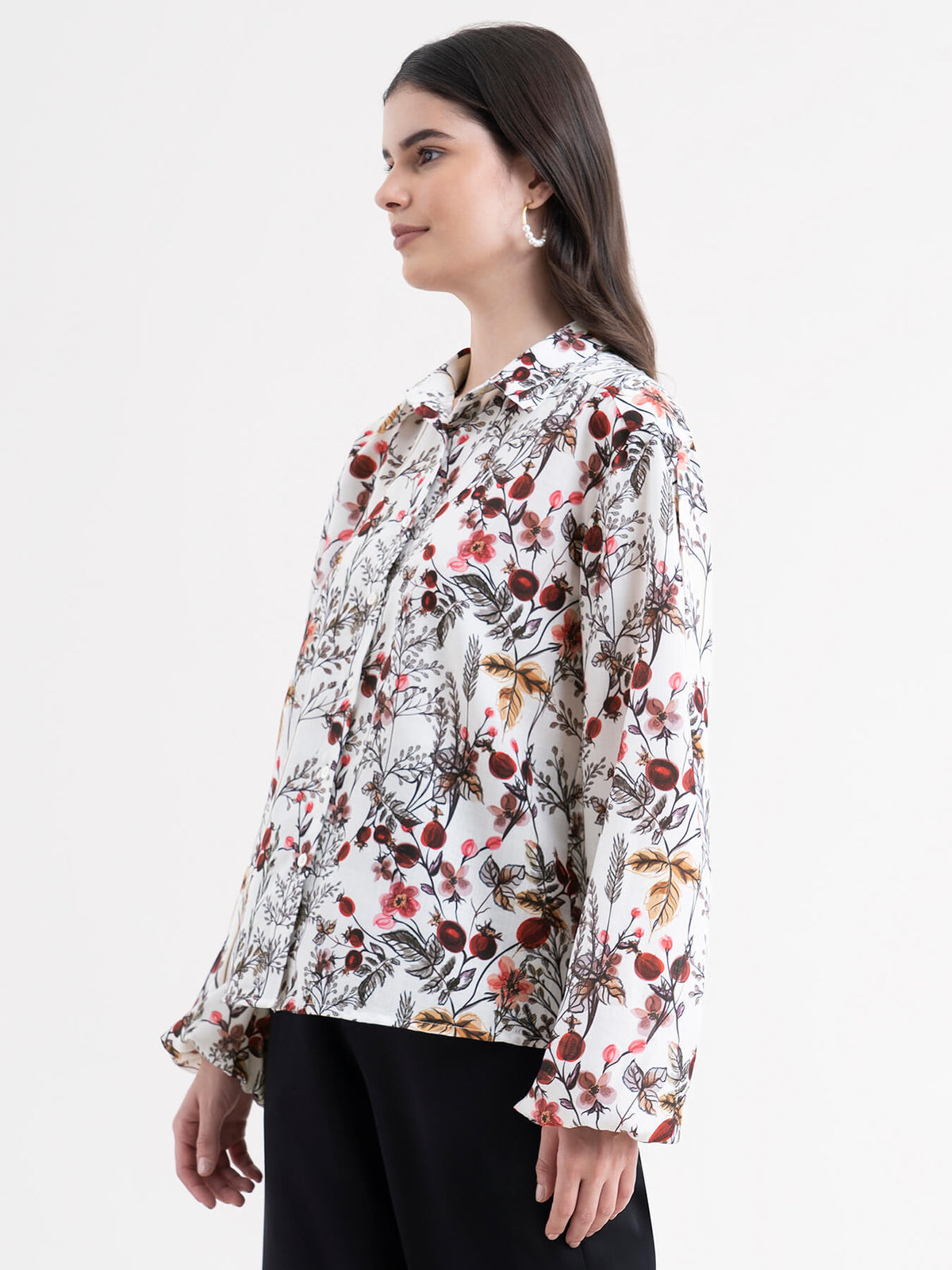 Floral Shirt - White And Red