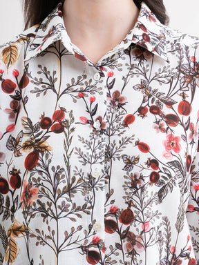 Floral Shirt - White And Red