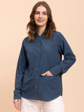 Linen Rib Collar Shirt - Blue| Formal Shirts