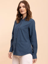 Linen Rib Collar Shirt - Blue| Formal Shirts