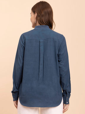 Linen Rib Collar Shirt - Blue| Formal Shirts