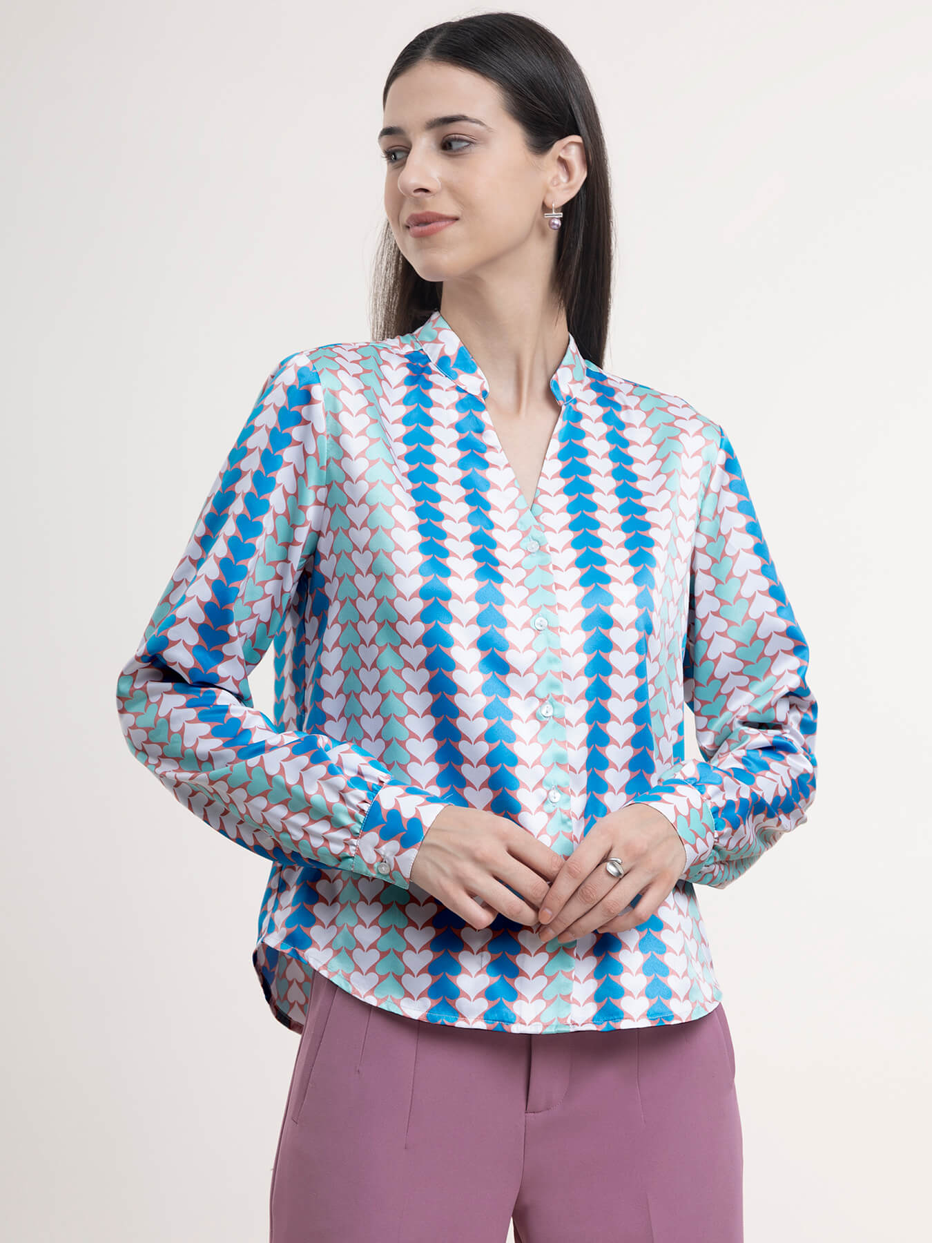 Satin Button Down Shirt - Multicolor