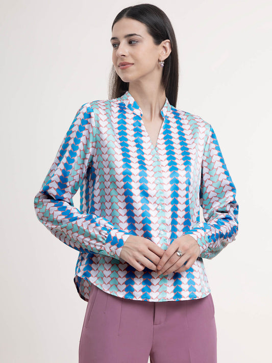 Satin Button Down Shirt - Multicolor