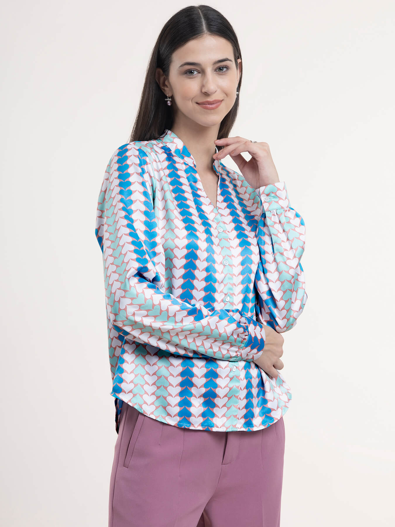 Satin Button Down Shirt - Multicolor