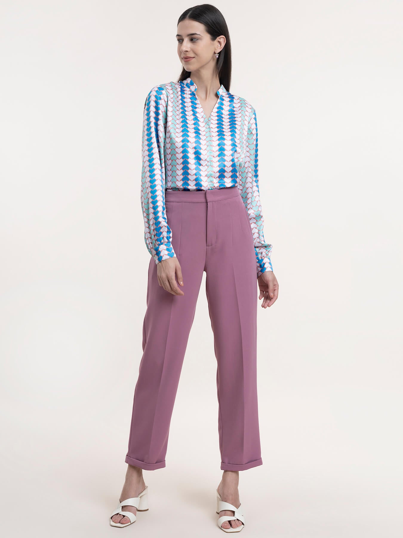 Satin Button Down Shirt - Multicolor