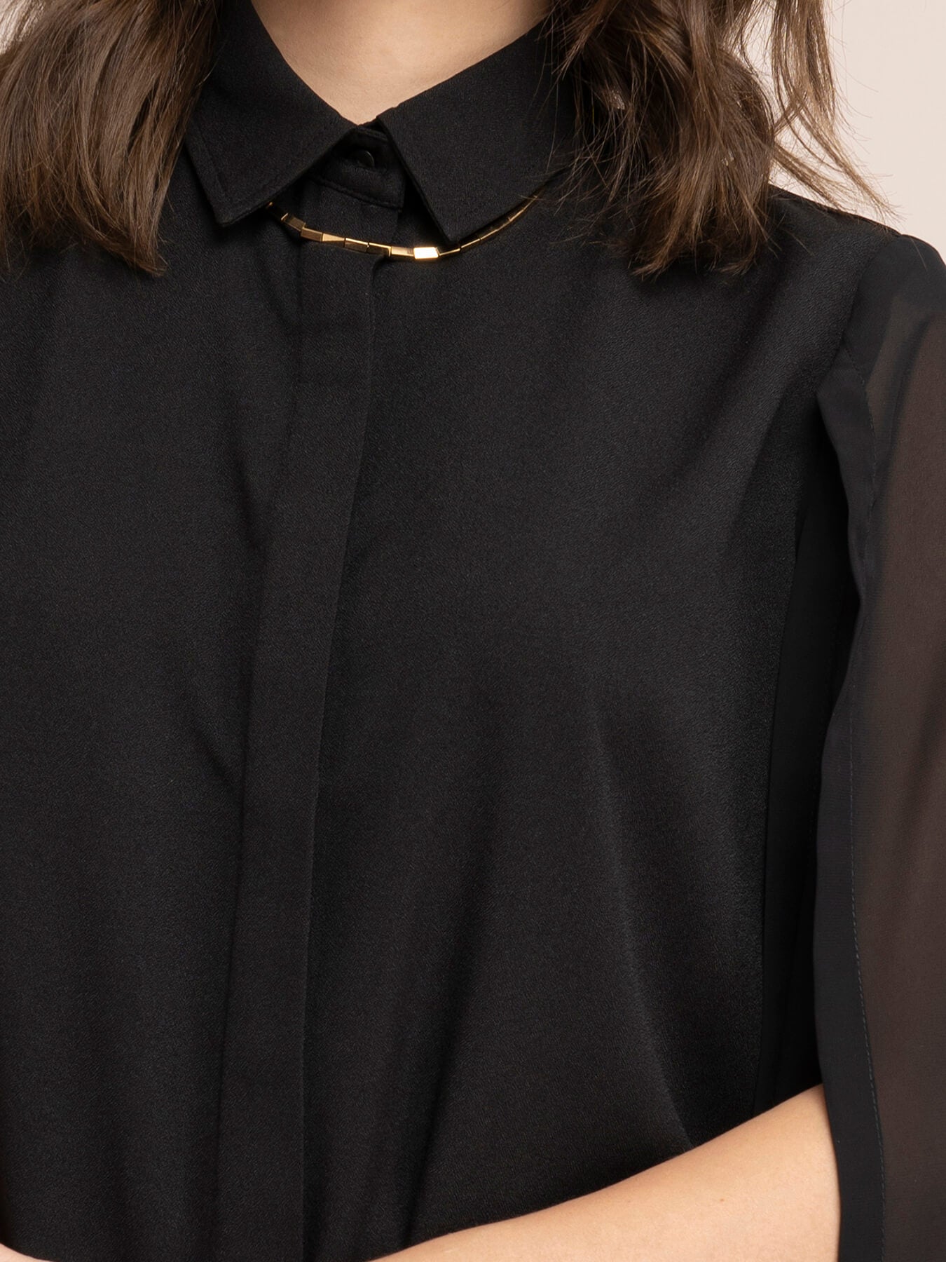 Sheer Slit Sleeve Shirt - Black