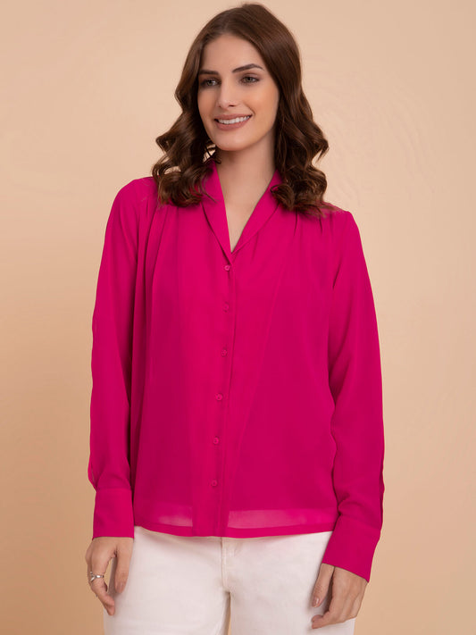 Georgette Shawl Collar Shirt - Fuchsia| Formal Shirts