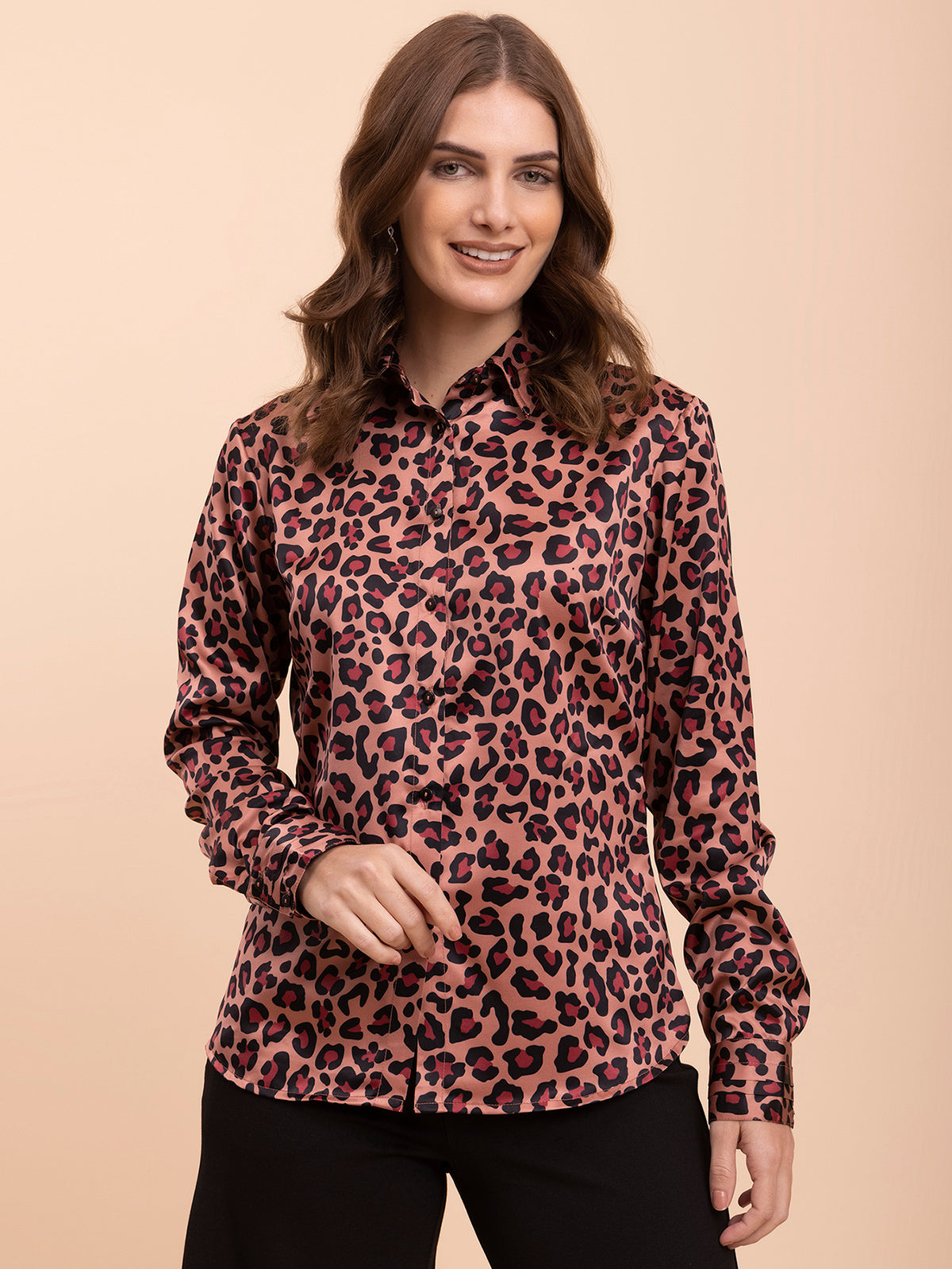 Satin Animal Print Shirt - Brown and Black