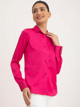 Satin Collared Shirt - Fuchsia