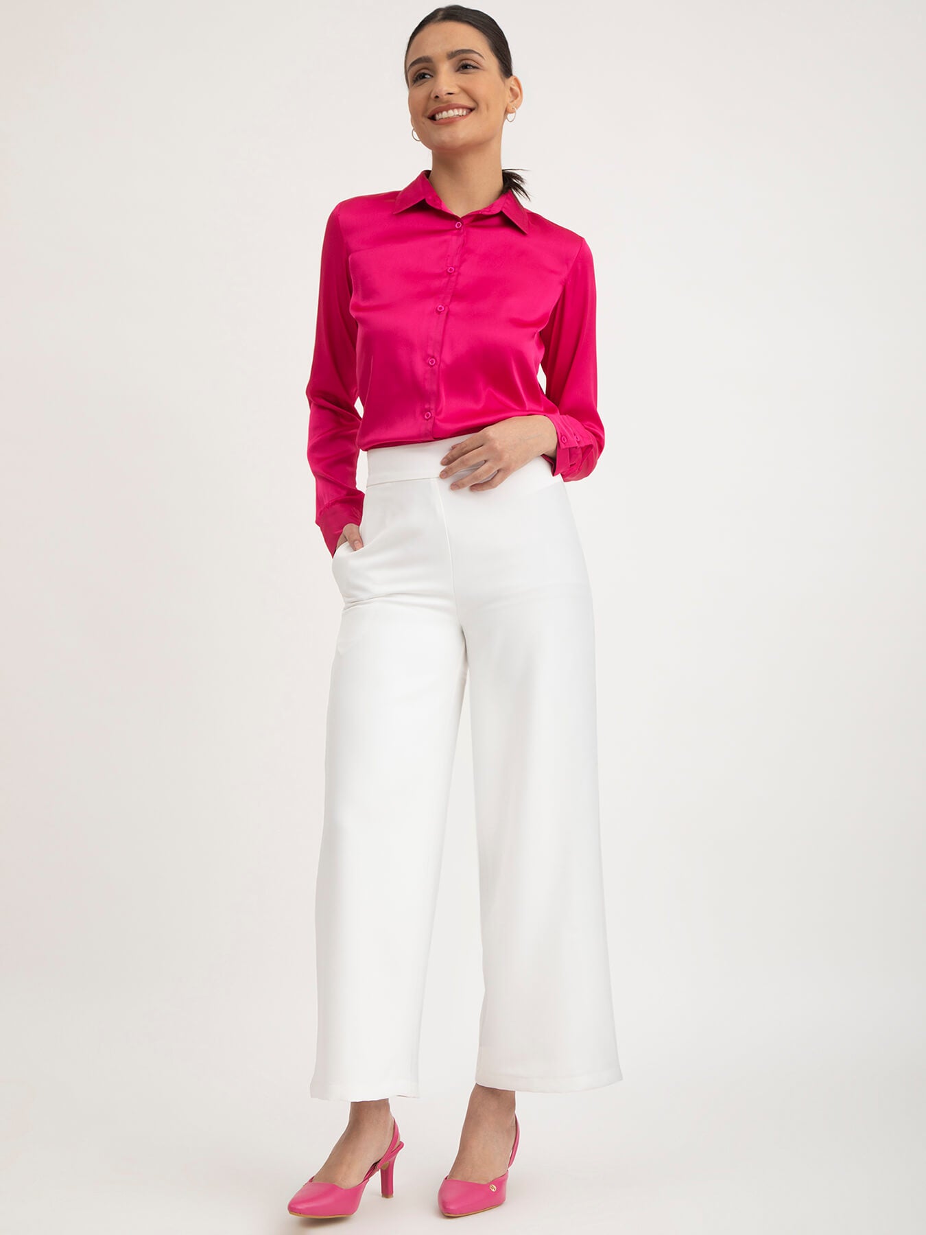 Satin Collared Shirt - Fuchsia