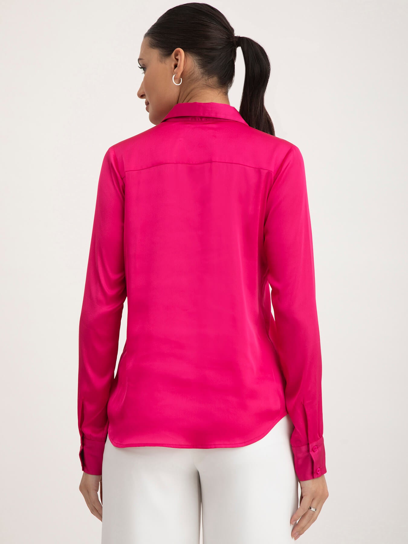 Satin Collared Shirt - Fuchsia