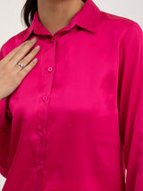 Satin Collared Shirt - Fuchsia