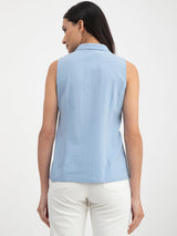 Linen Concealed Placket Shirt - Light Blue
