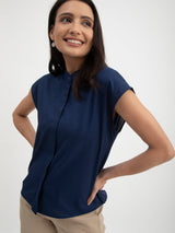 Linen Drop Shoulder Shirt - Navy Blue