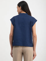 Linen Drop Shoulder Shirt - Navy Blue