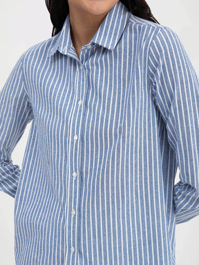 Cotton Linen Stripes Shirt - Blue