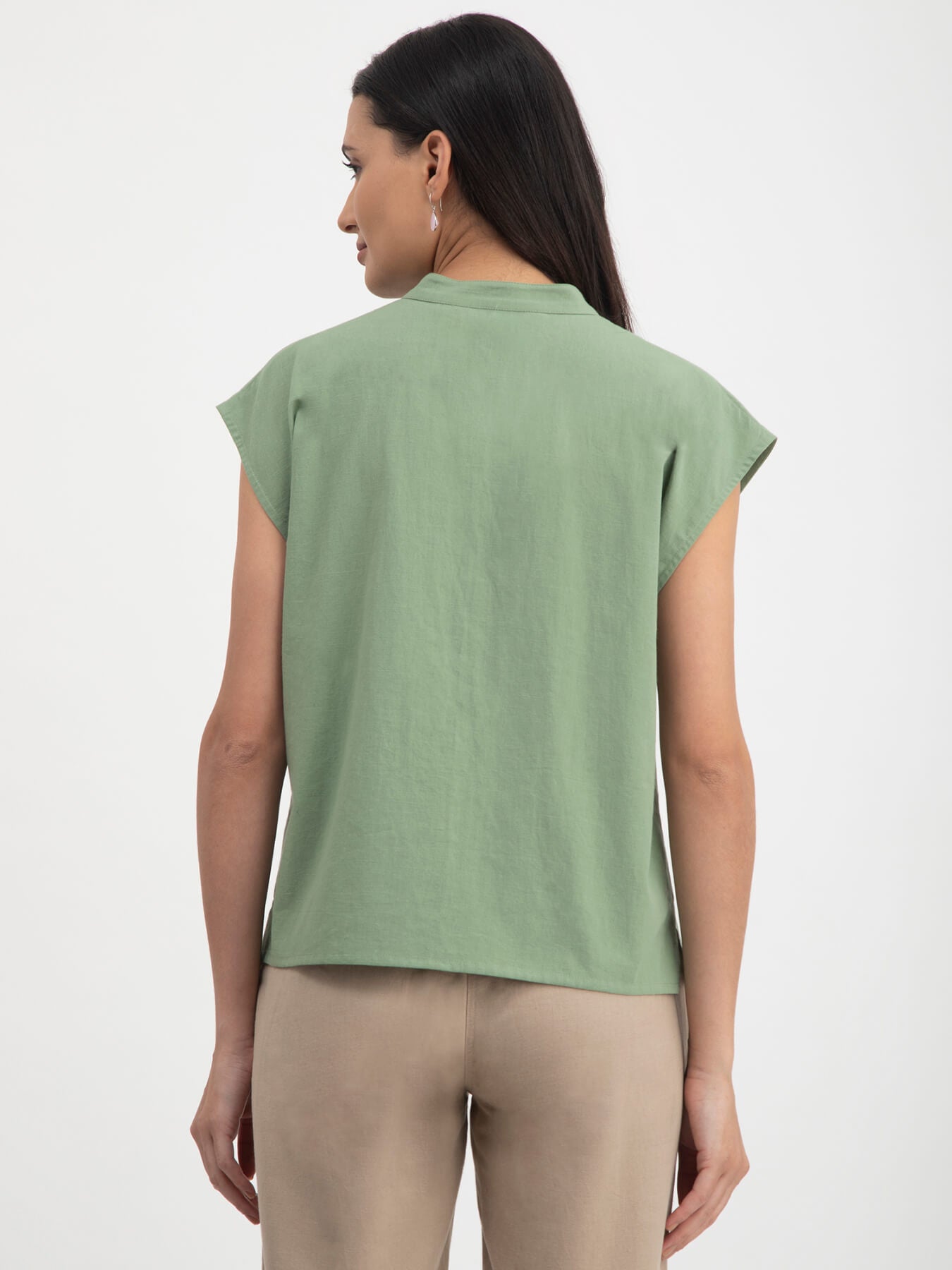 Linen Drop Shoulder Shirt - Green