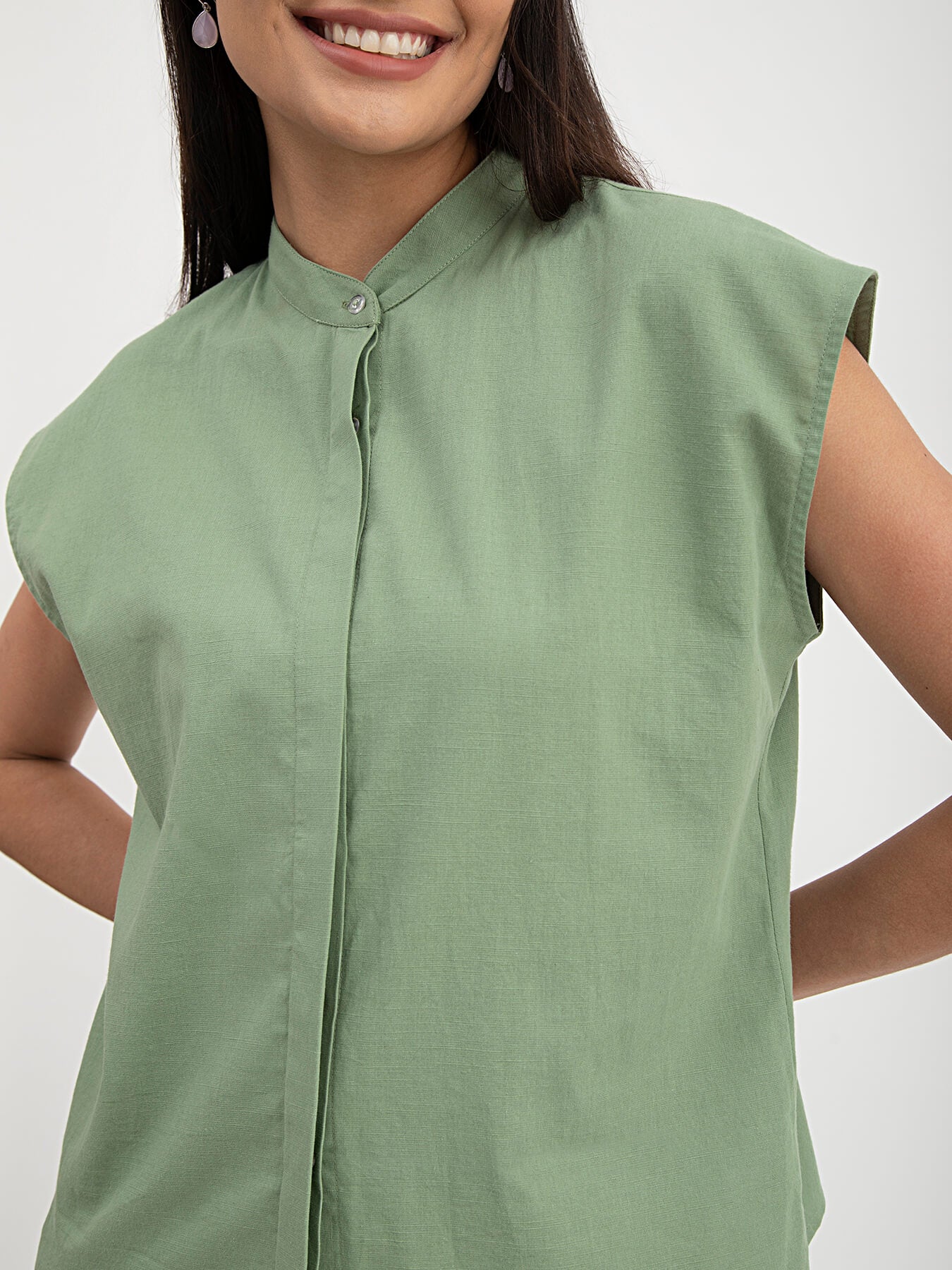 Linen Drop Shoulder Shirt - Green