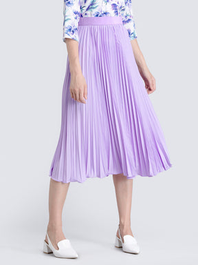 Pleated Flared Midi Skirt - Purple
