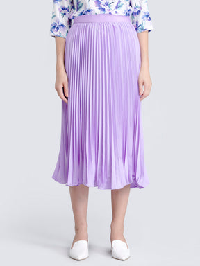 Pleated Flared Midi Skirt - Purple