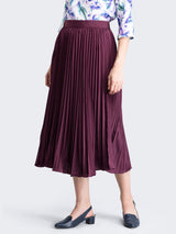 Pleated Flared Midi Skirt - Wine