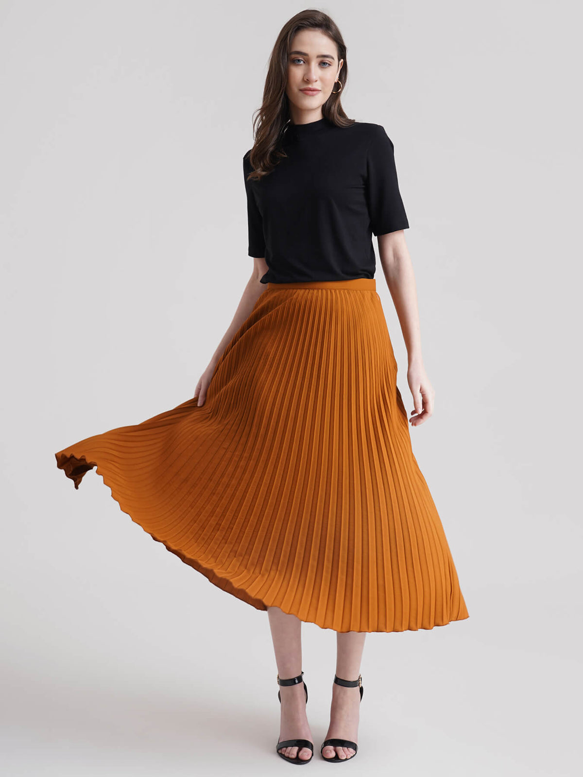 Accordion Pleated Skirt - Camel