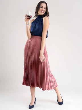 Accordion Pleated Satin Skirt - Dusty Pink