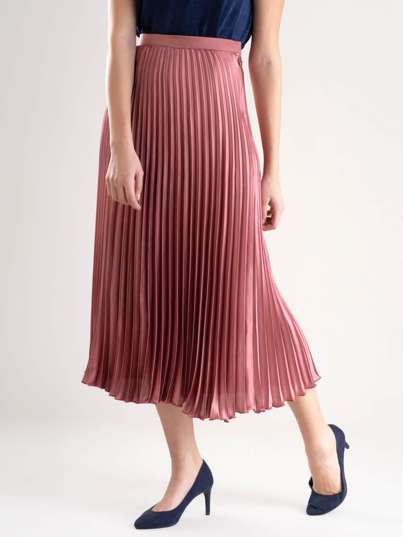 Accordion Pleated Satin Skirt - Dusty Pink