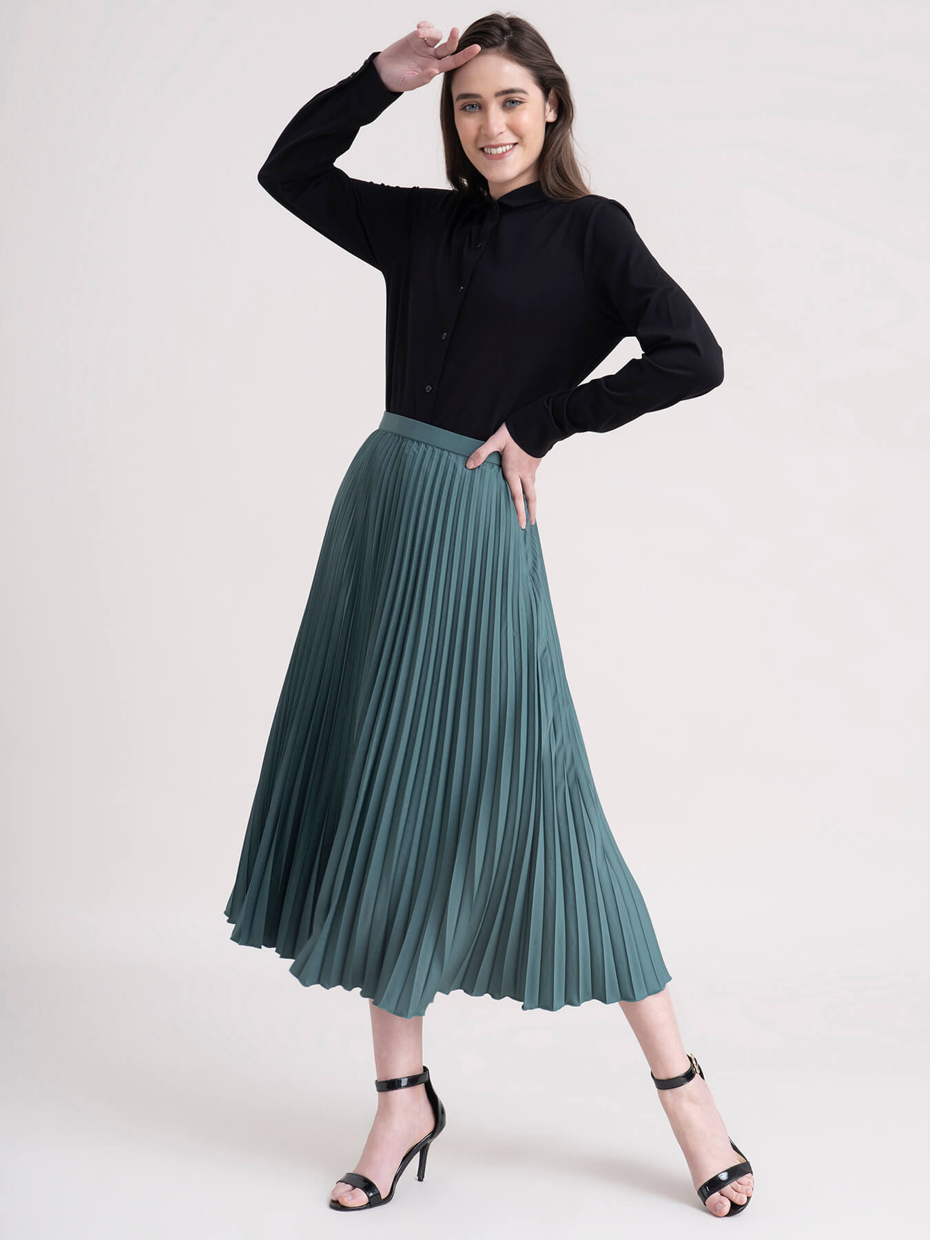 Accordion Pleated Skirt - Sap Green| Formal Skirts