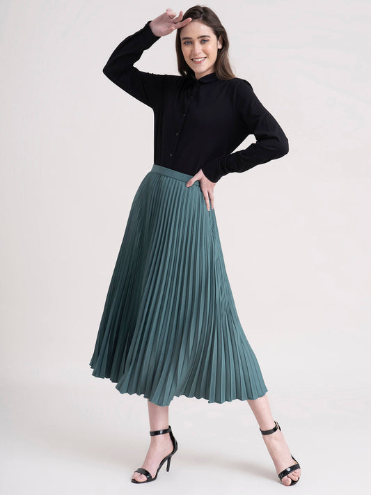 Accordion Pleated Skirt - Sap Green| Formal Skirts