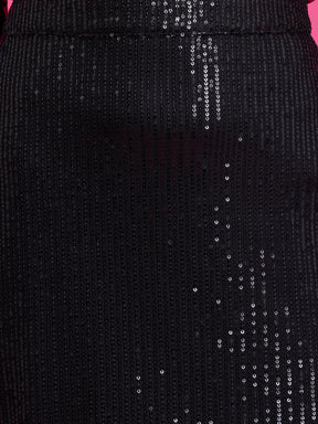 Sequin Slit Detail Skirt - Black