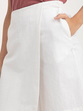 Linen Front Overlap Panel Skort - White| Formal Skirts