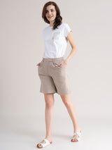 Linen Pleated Shorts- Beige
