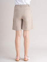 Cotton Pleated Shorts- Beige