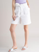Linen Paper Bag Shorts - White