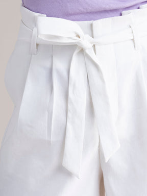 Linen Paper Bag Shorts - White